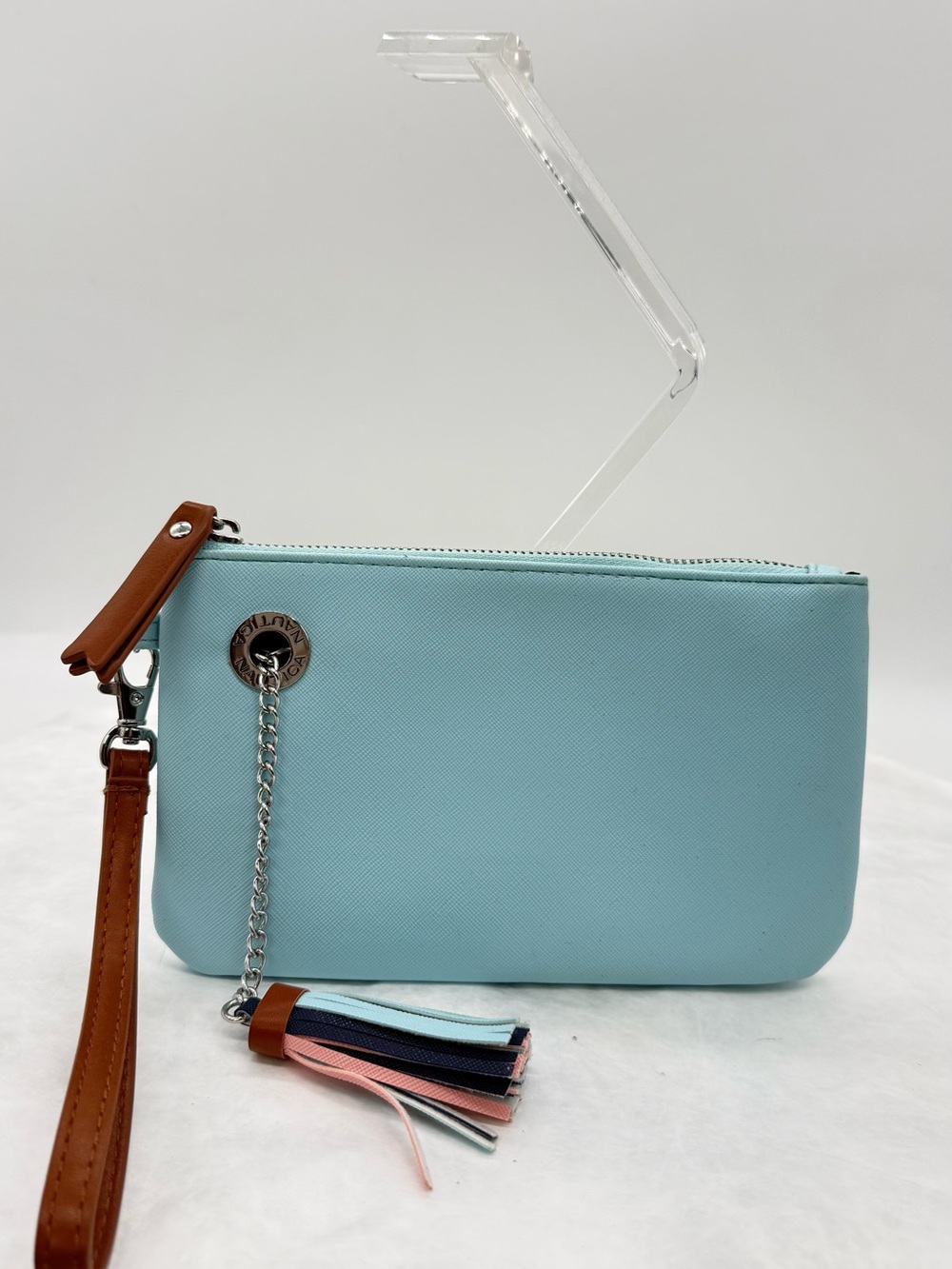 Nautica Light Blue Wristlet Clutch with Multicolor Tassel